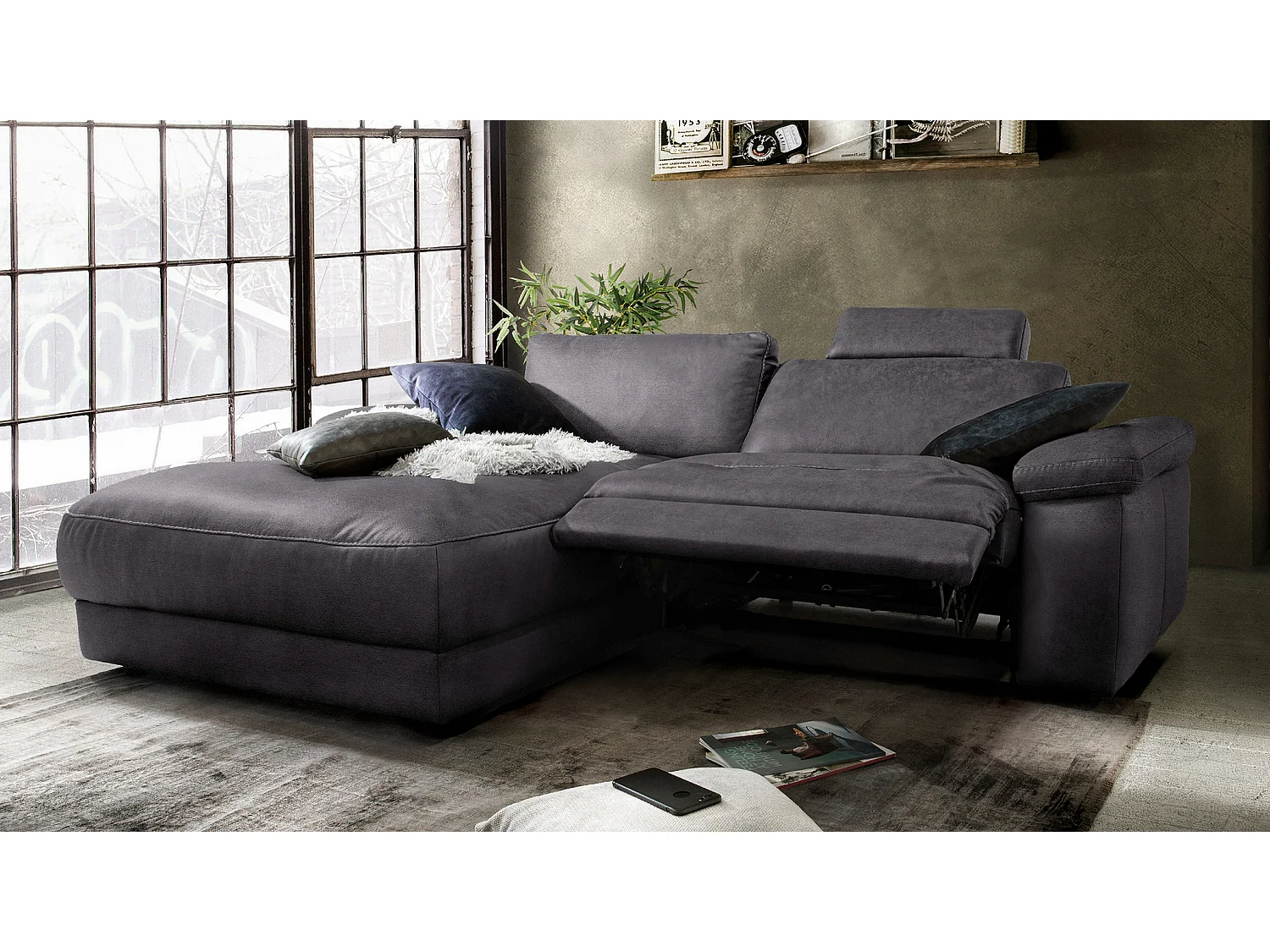 Ecksofa - Schwarz Webstoff - LOLA