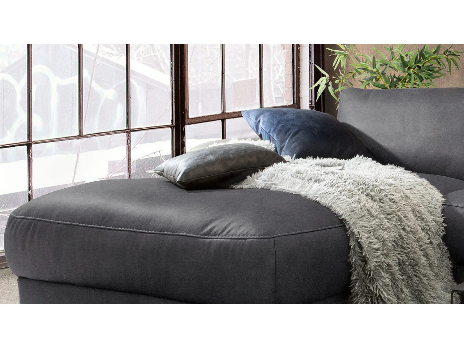 Ecksofa - Schwarz Webstoff - LOLA