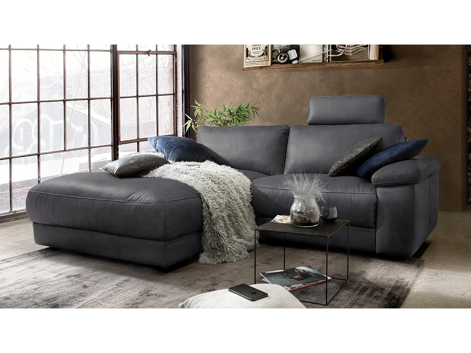 Hoekbank - Zwart Geweven stof - LOLA