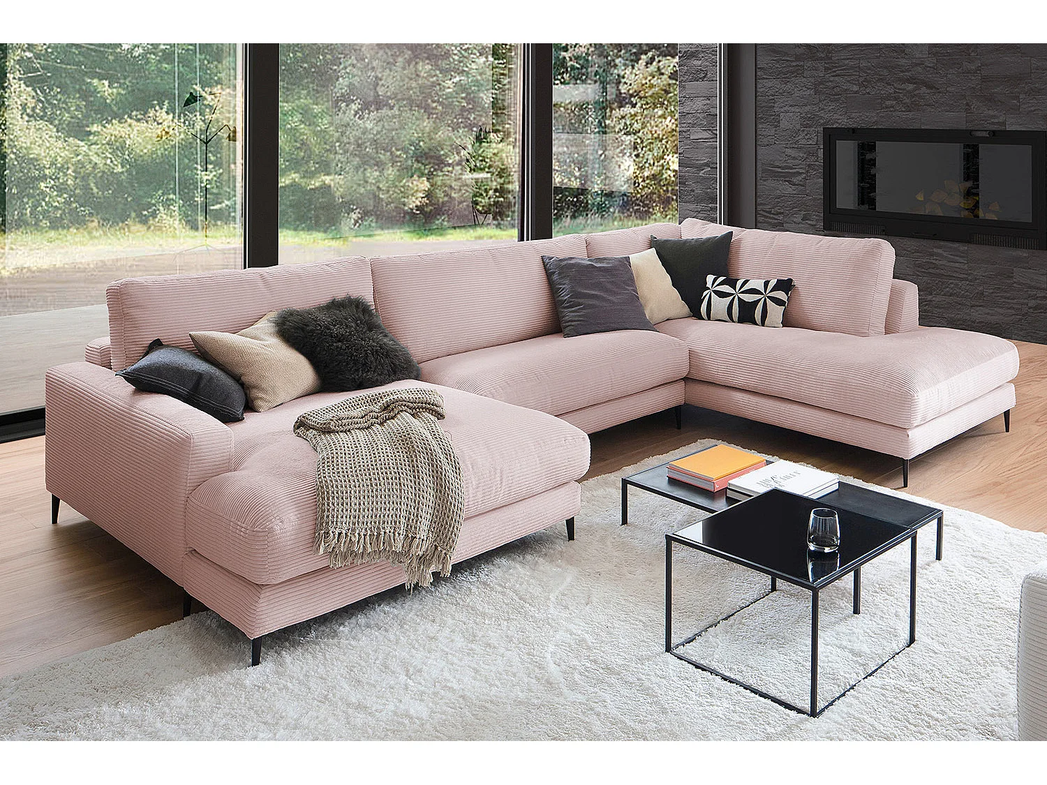 Canapé - Rose Velours côtelé - CARA