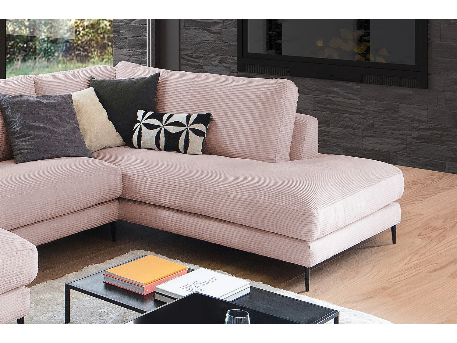 Canapé - Rose Velours côtelé - CARA