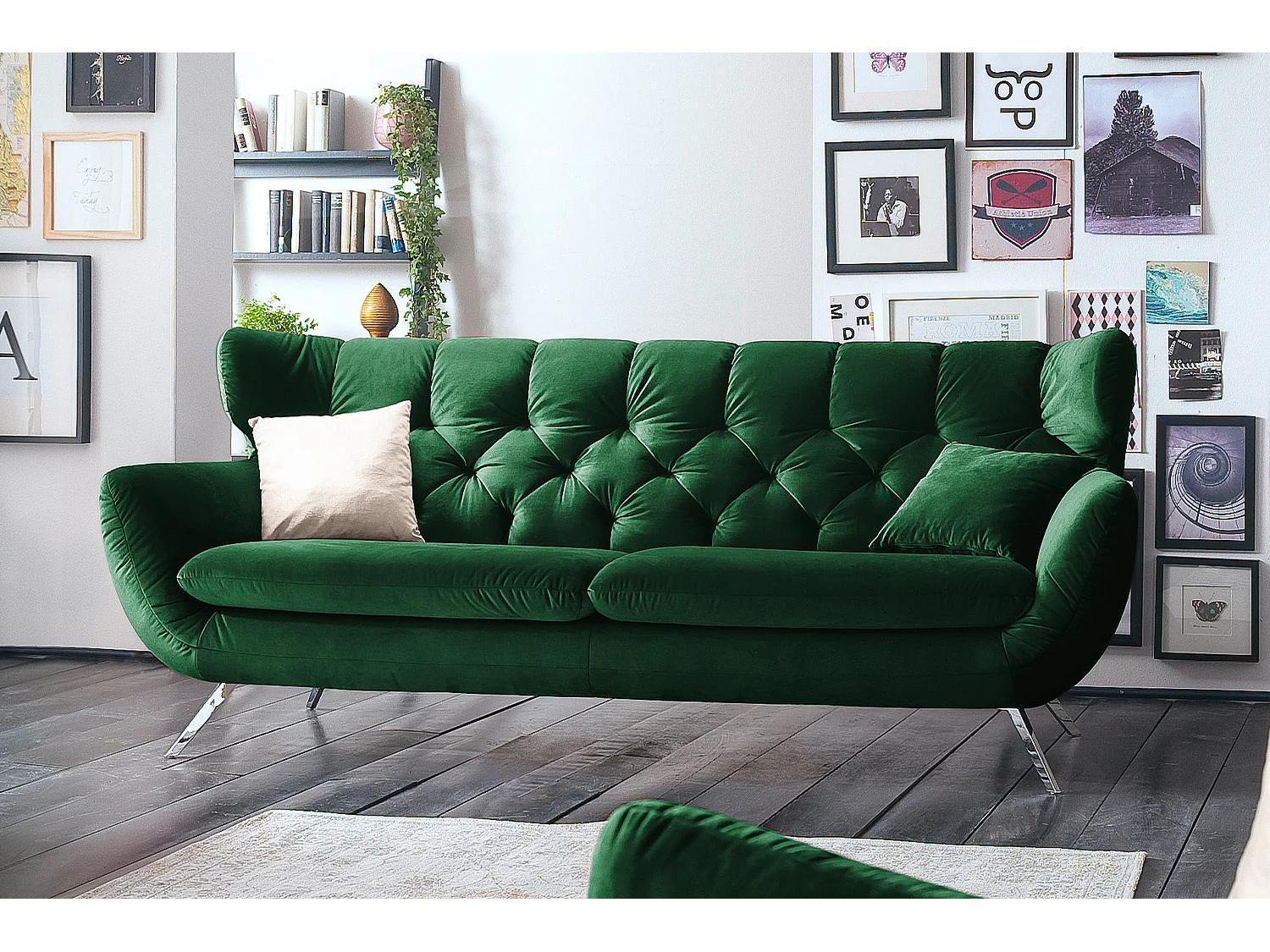 Canapé - vert émeraude Velours - CHARME