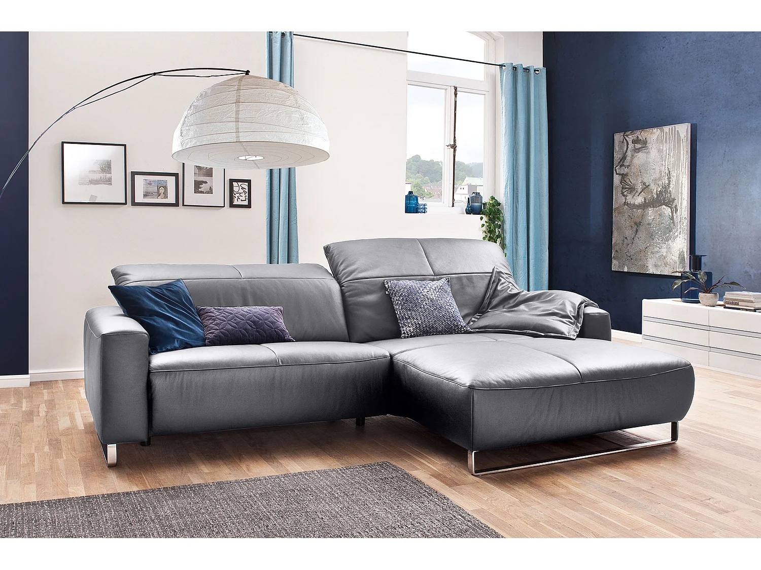 Hoekbank - Lichtgrijs Leer - YORK