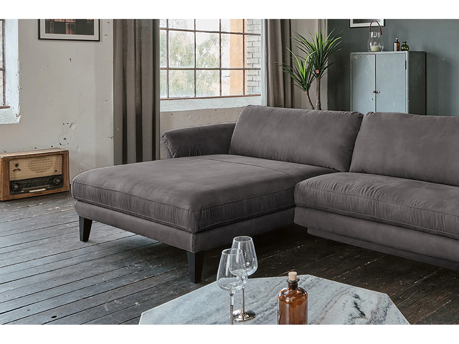 Ecksofa - Anthrazit Webstoff - MALTA