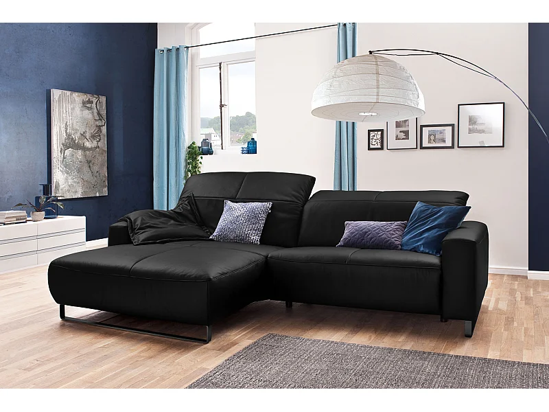 Ecksofa - Schwarz Leder - YORK