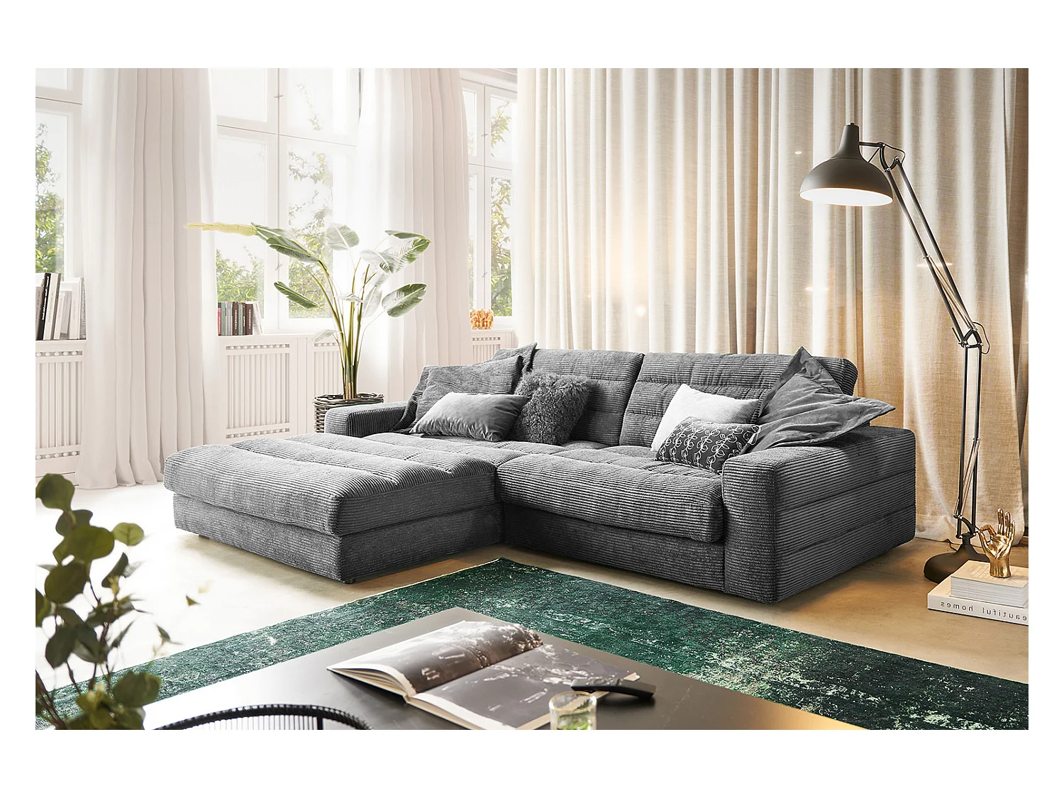 Ecksofa - Grau Cord - LANA