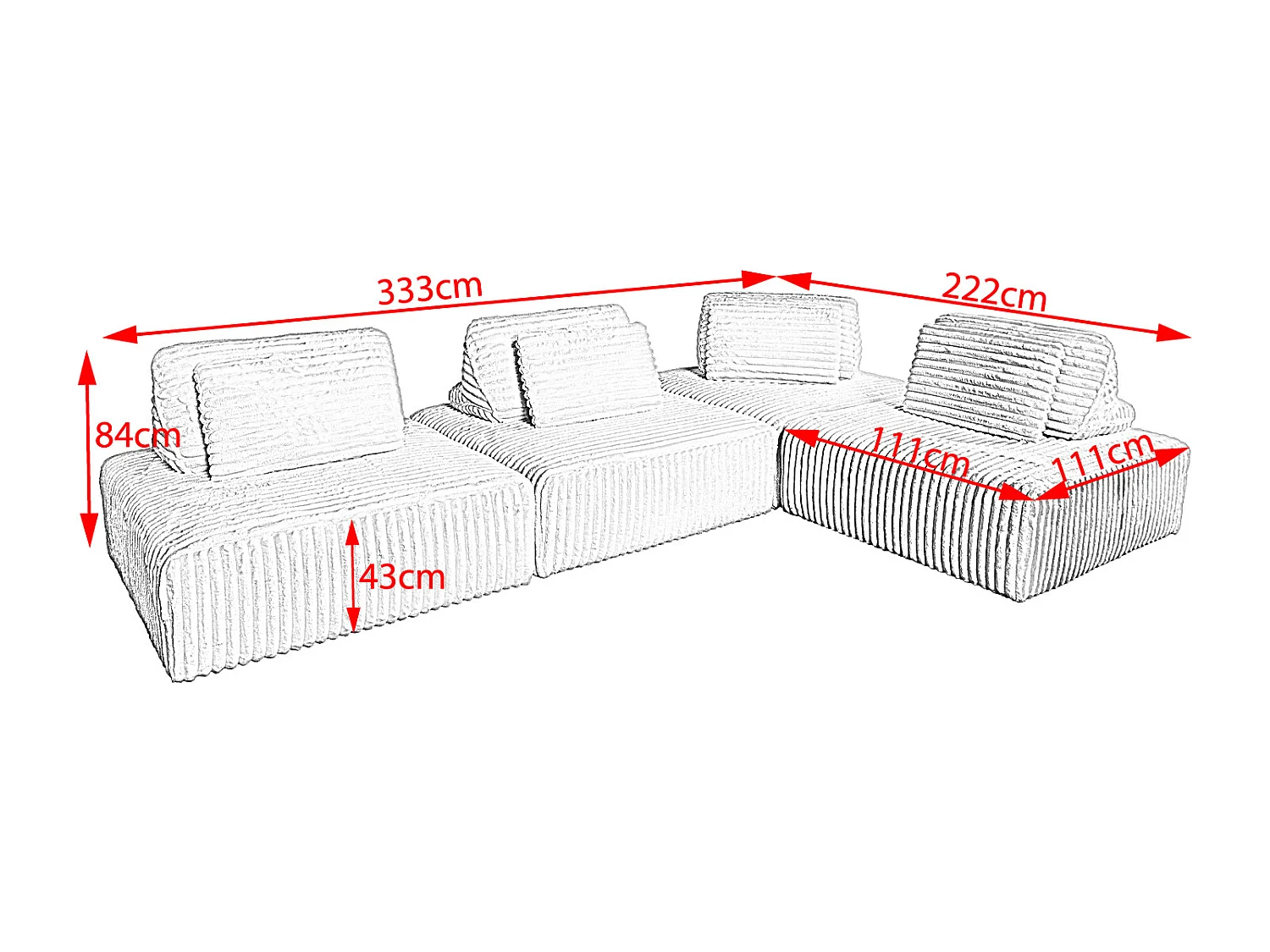 Modulsofa - Cremeweiß Cord - WIOLO SOFT
