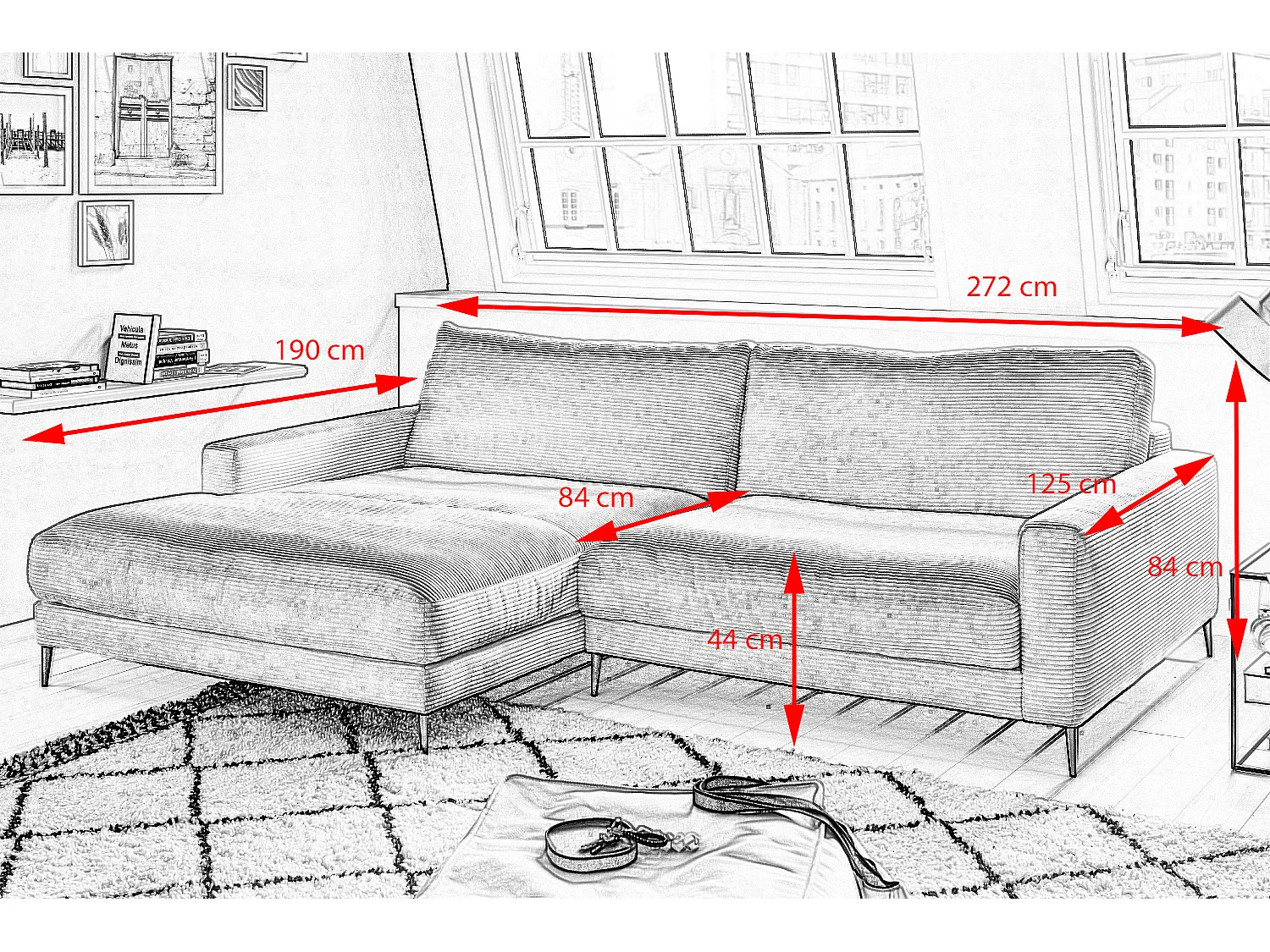 Ecksofa - Smaragdgrün Cord - CARA