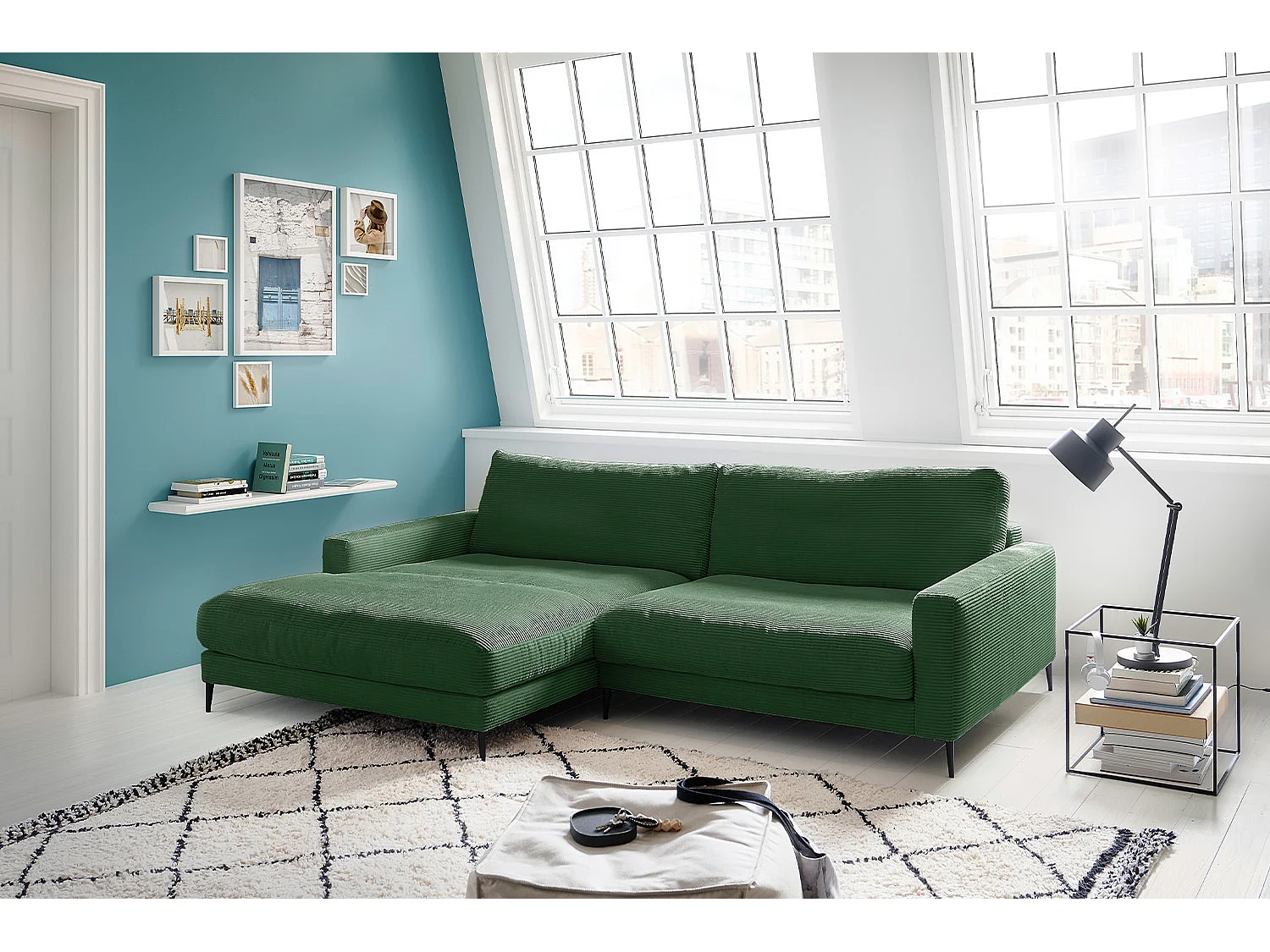 Ecksofa - Smaragdgrün Cord - CARA