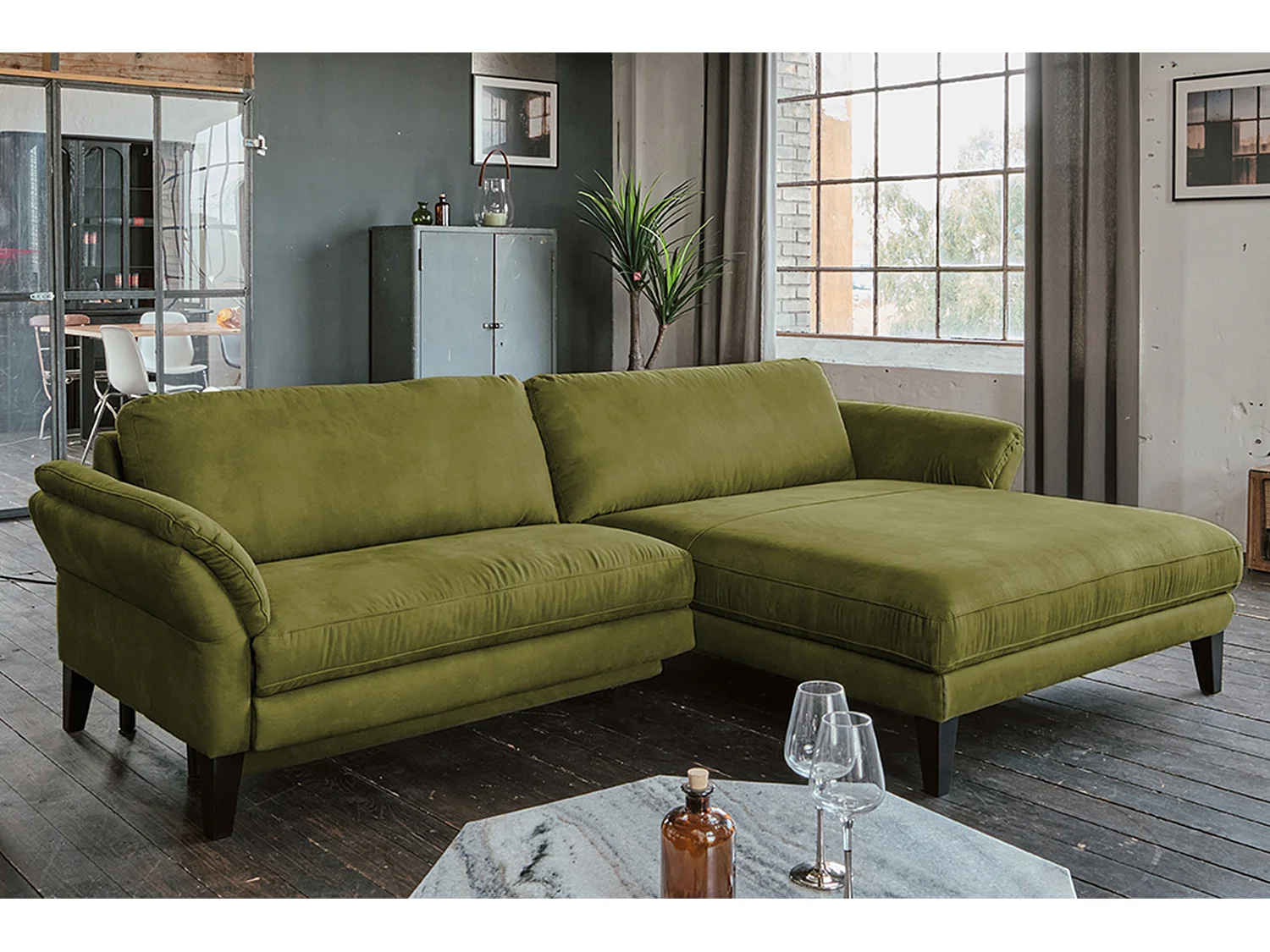 Ecksofa - Grün Webstoff - MALTA