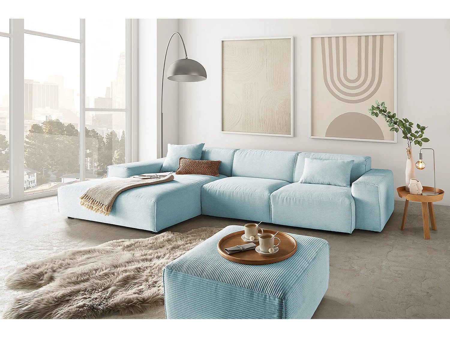 Ecksofa - Hellblau Cord - RANI