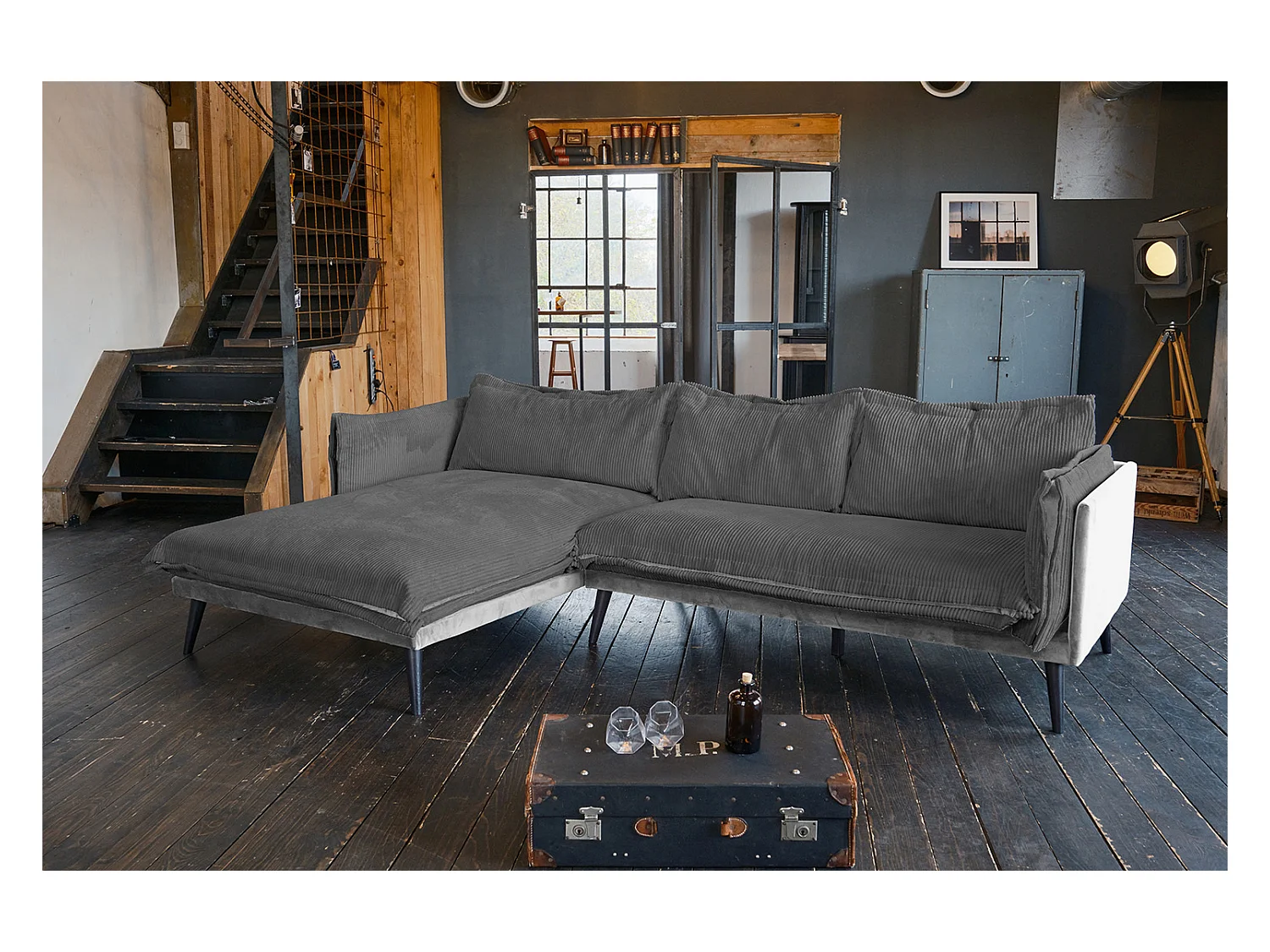 Ecksofa - Grau Velvet - QUENYA