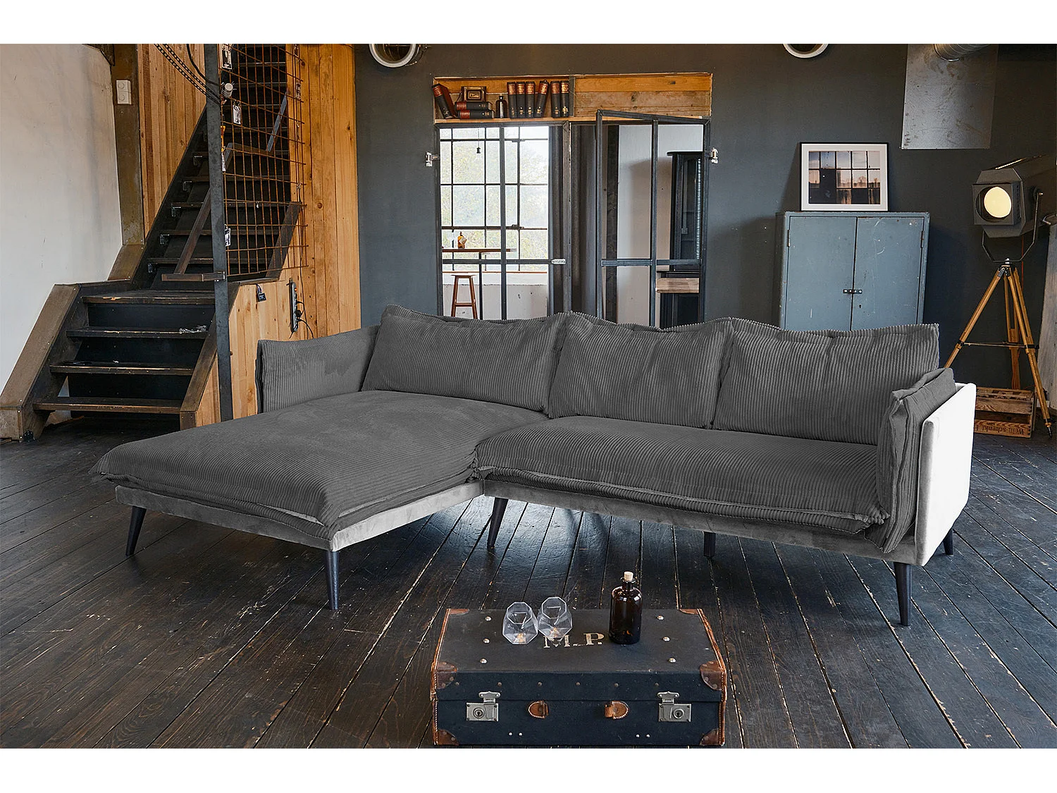 Ecksofa - Grau Velvet - QUENYA