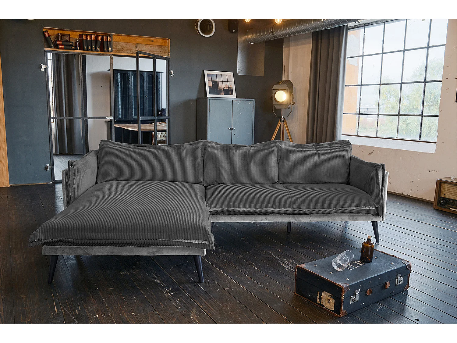 Ecksofa - Grau Velvet - QUENYA