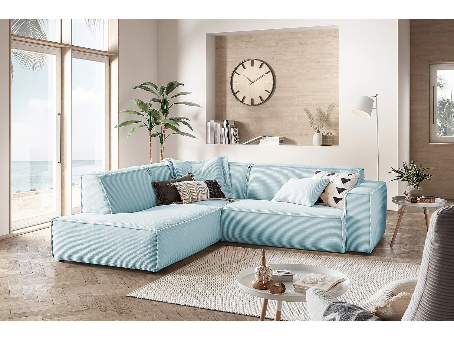 Ecksofa - Hellblau Cord - SAMU
