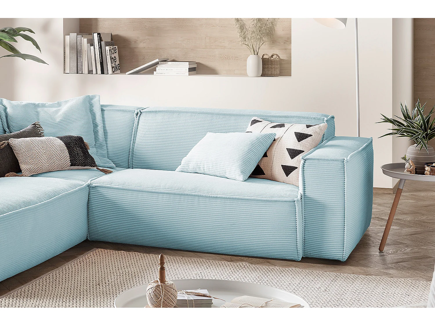 Ecksofa - Hellblau Cord - SAMU
