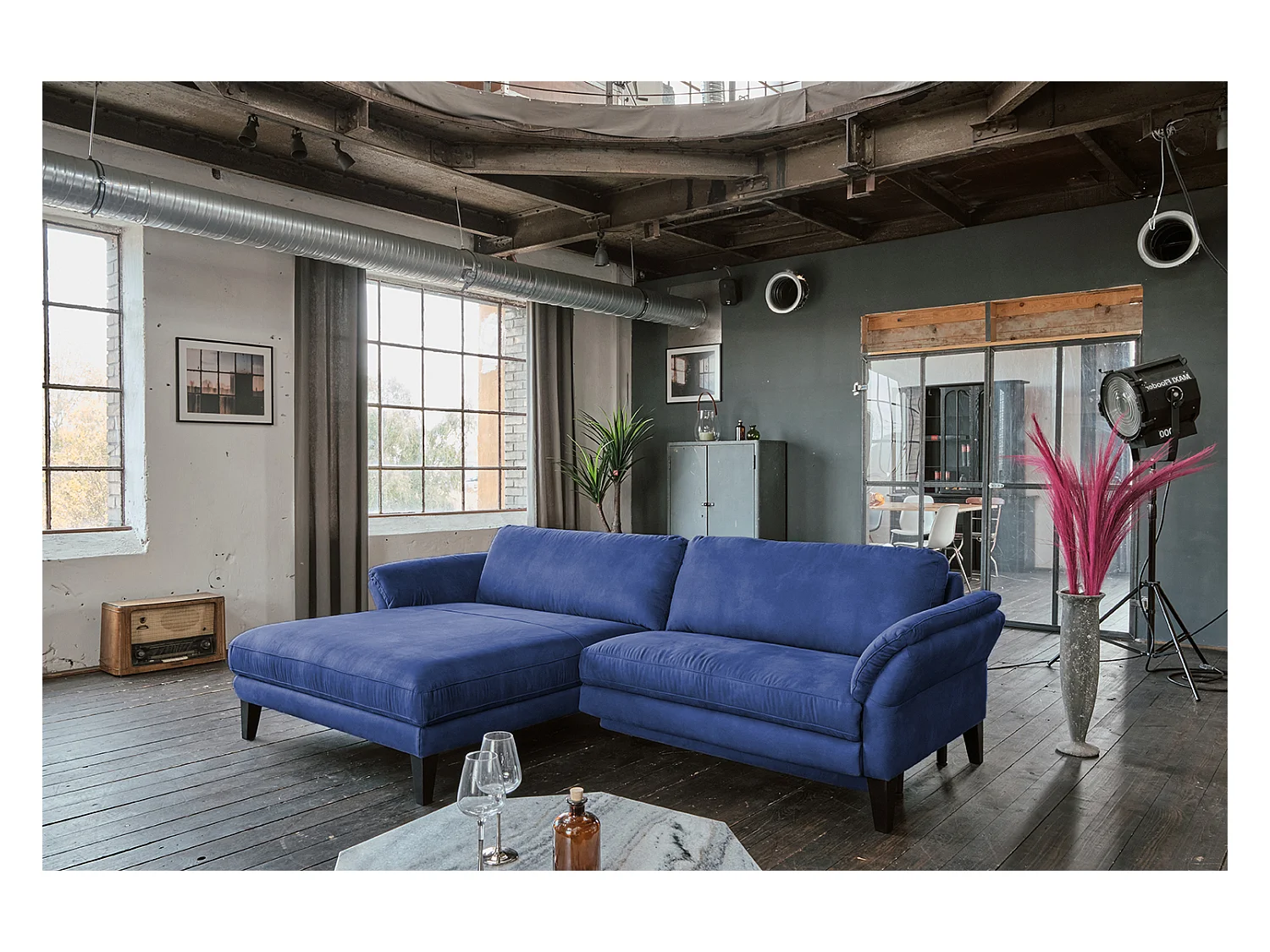 Ecksofa - Blau Webstoff - MALTA
