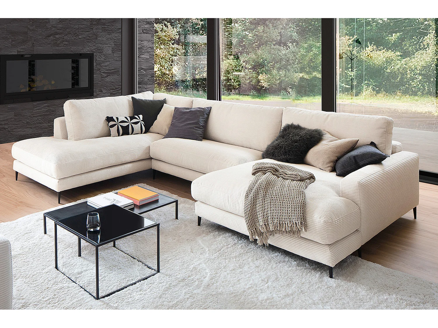 Canapé - blanc crème Velours côtelé - CARA