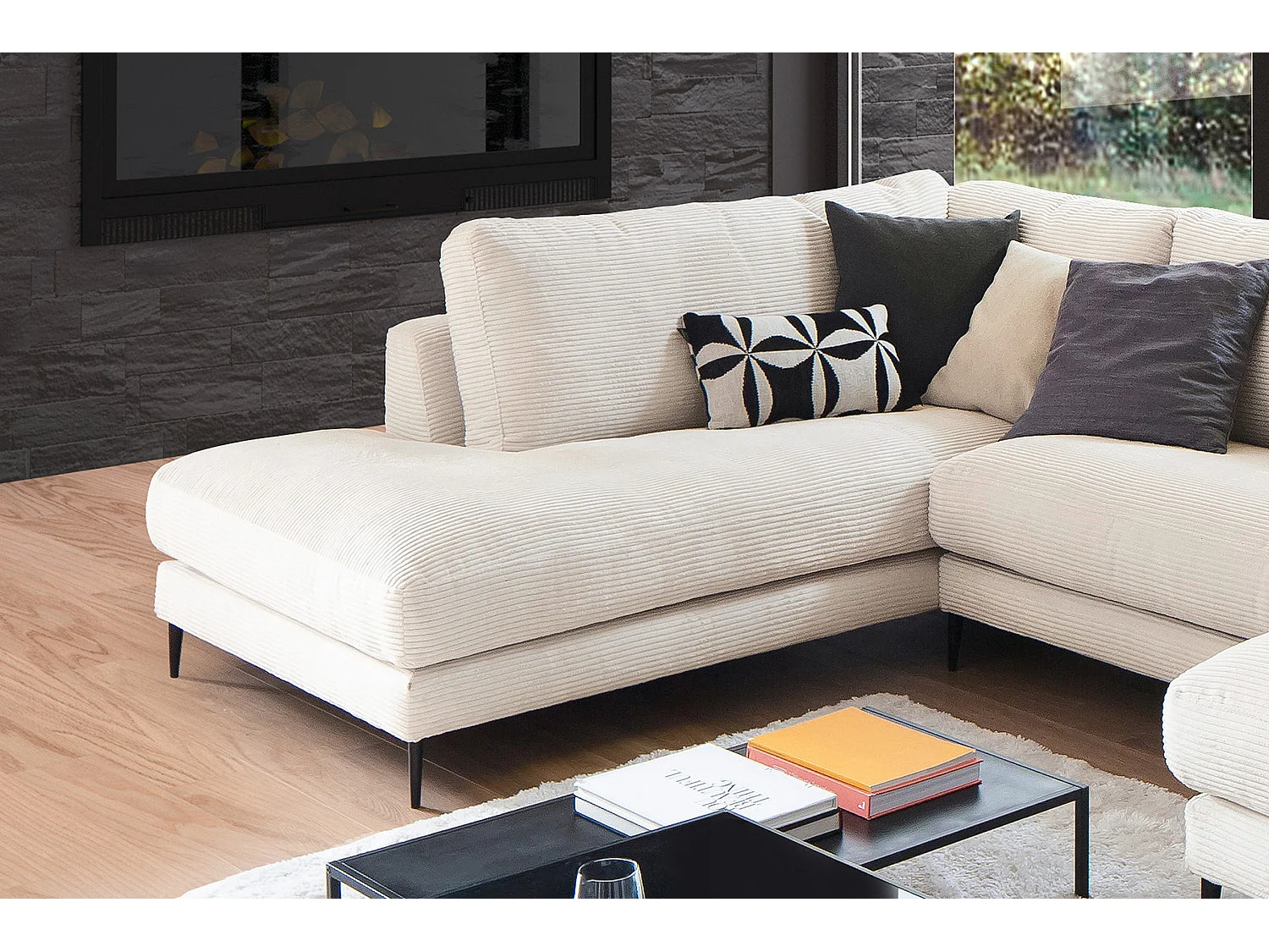 Canapé - blanc crème Velours côtelé - CARA