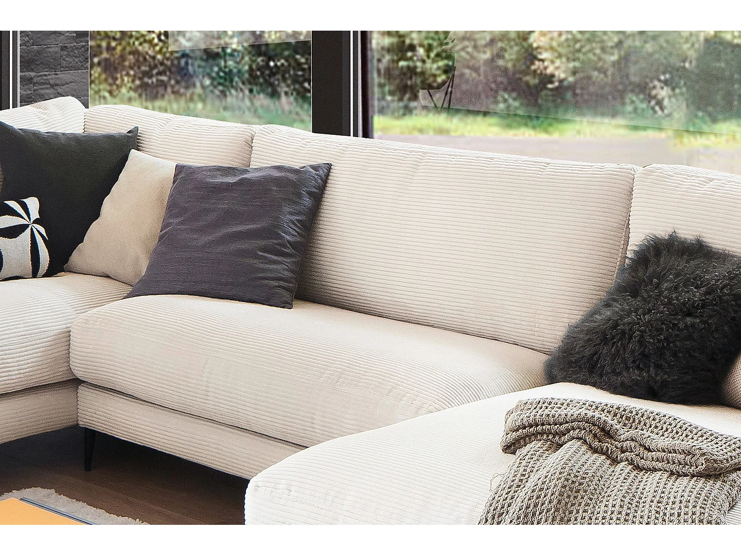 Canapé - blanc crème Velours côtelé - CARA