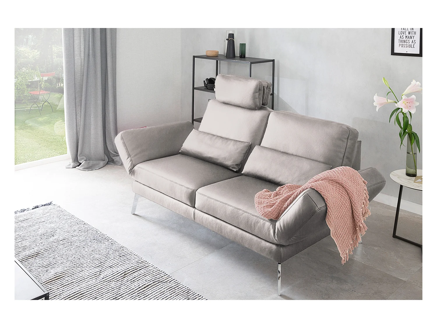 Ledersofa - Hellgrau Leder - HURRICANE
