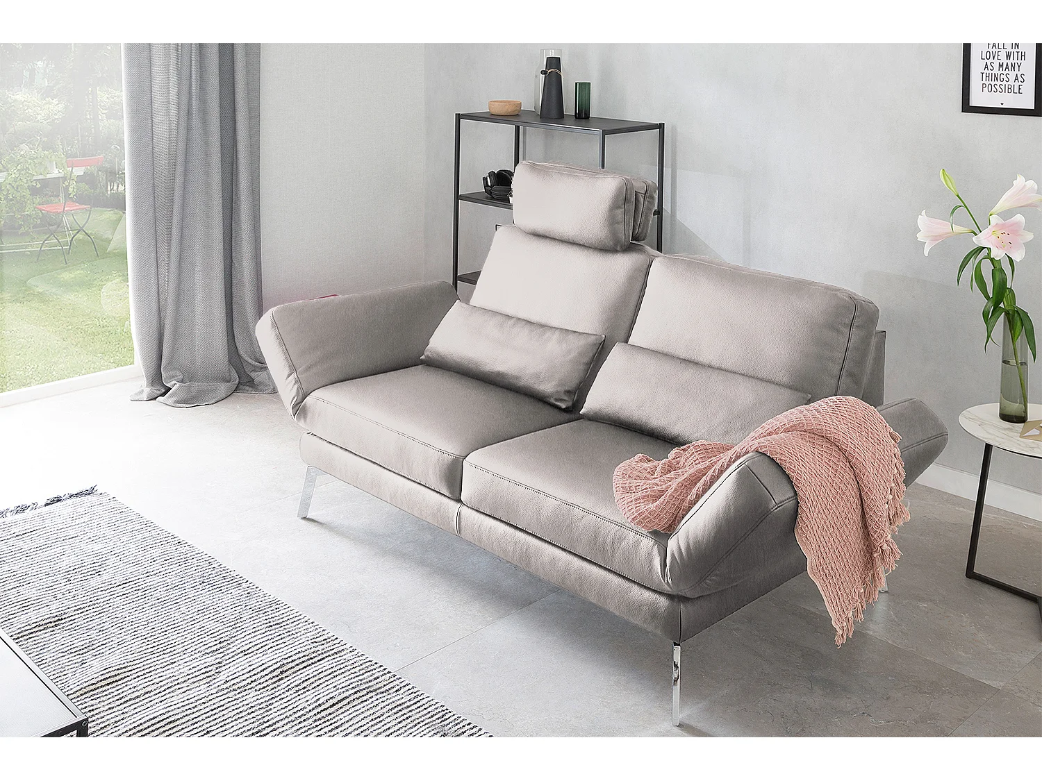 Ledersofa - Hellgrau Leder - HURRICANE