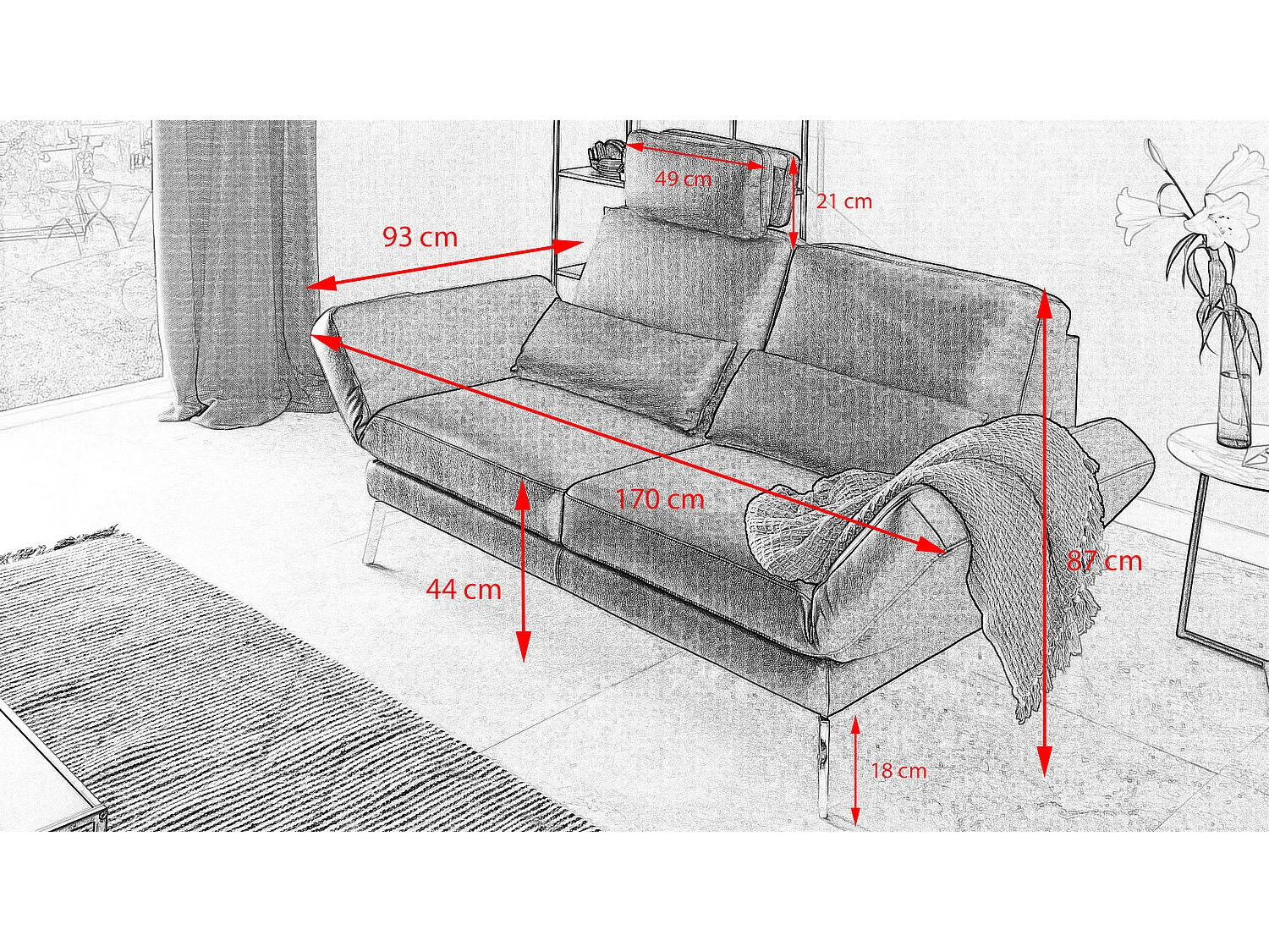 Ledersofa - Hellgrau Leder - HURRICANE