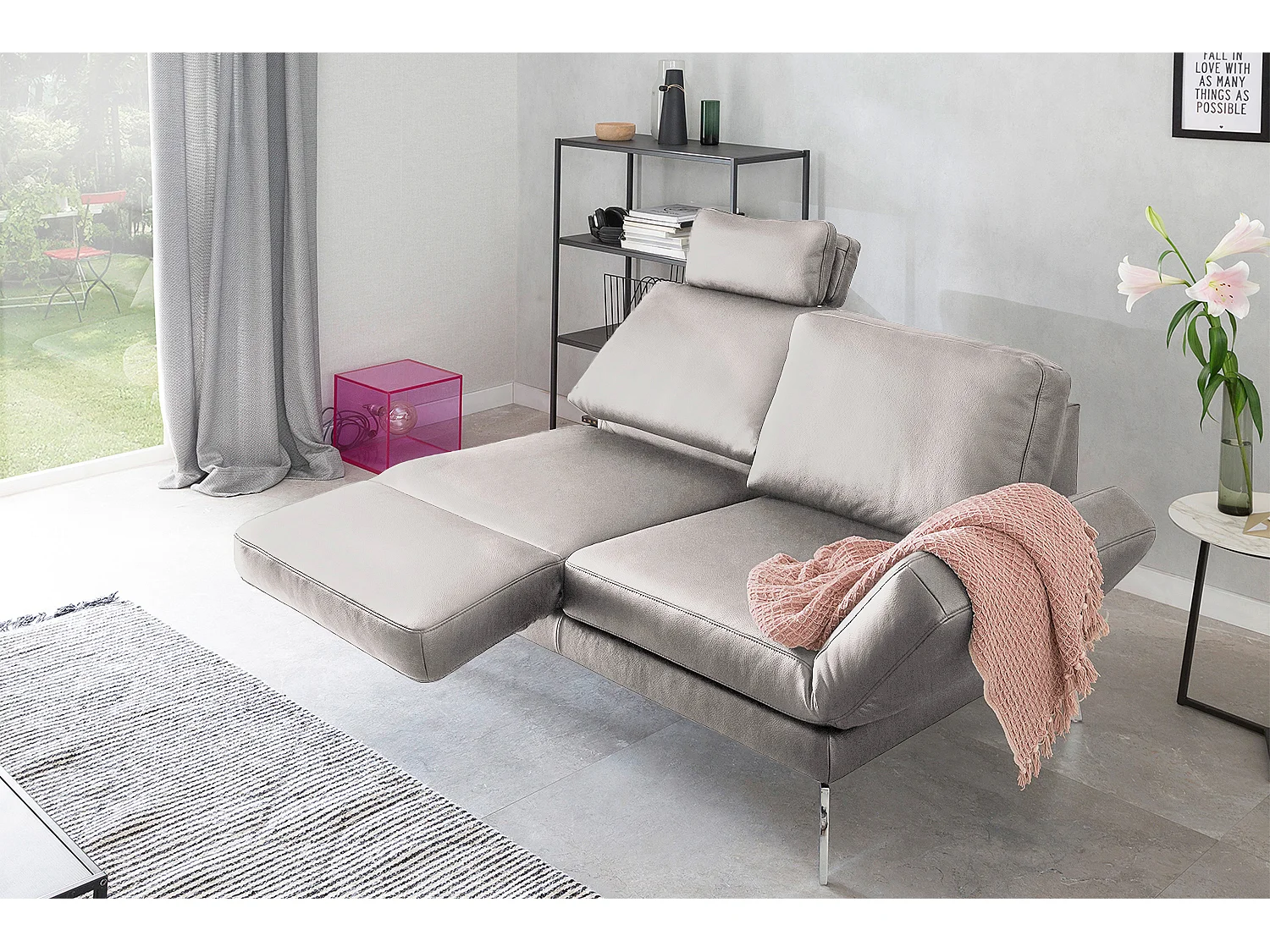 Ledersofa - Hellgrau Leder - HURRICANE