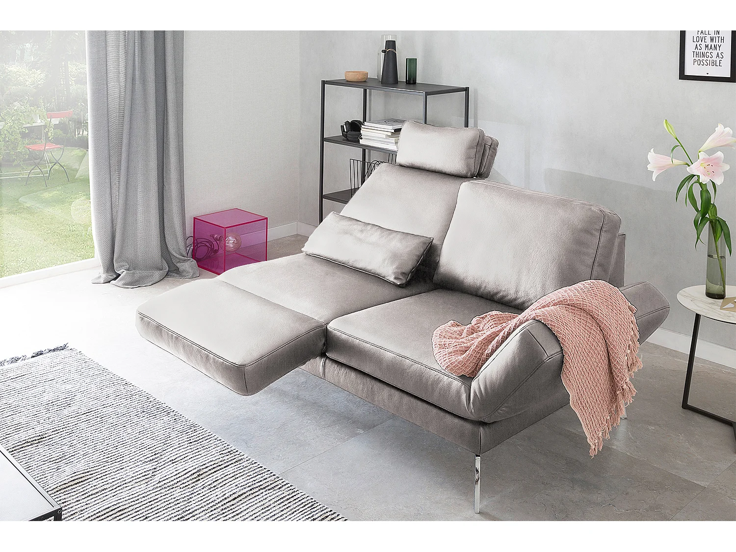 Ledersofa - Hellgrau Leder - HURRICANE