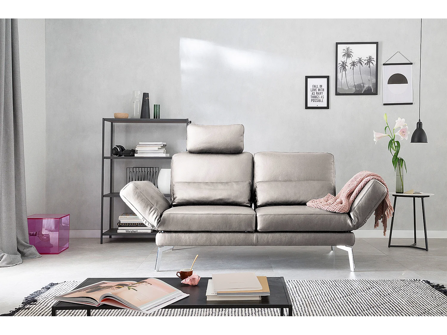 Ledersofa - Hellgrau Leder - HURRICANE