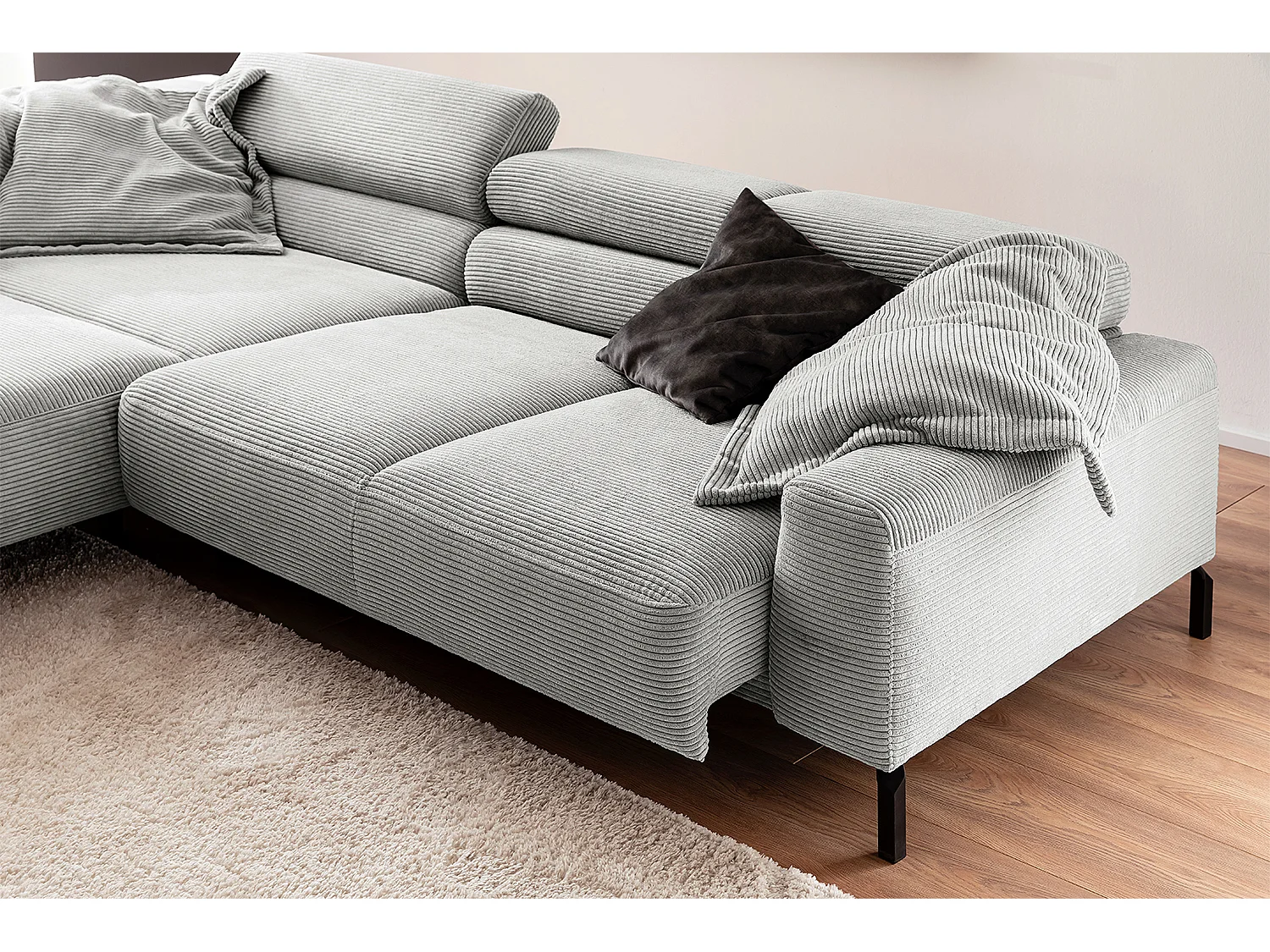 Ecksofa - Hellgrau Cord - DELIA