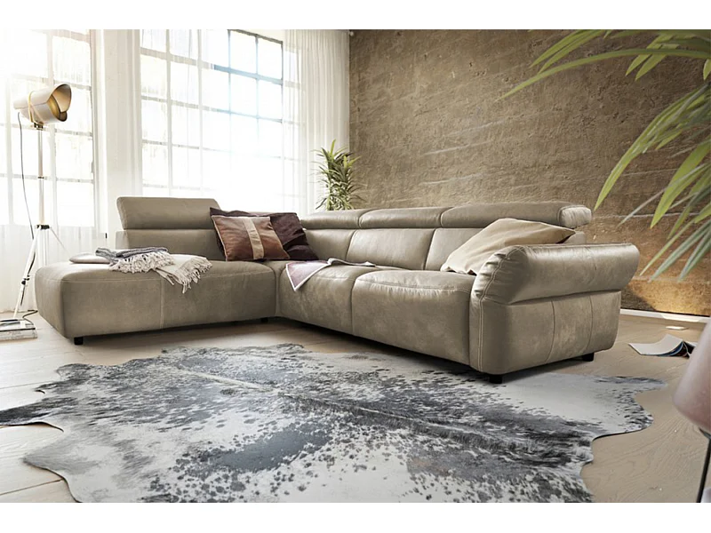 Ecksofa - Grau Leder - RISO