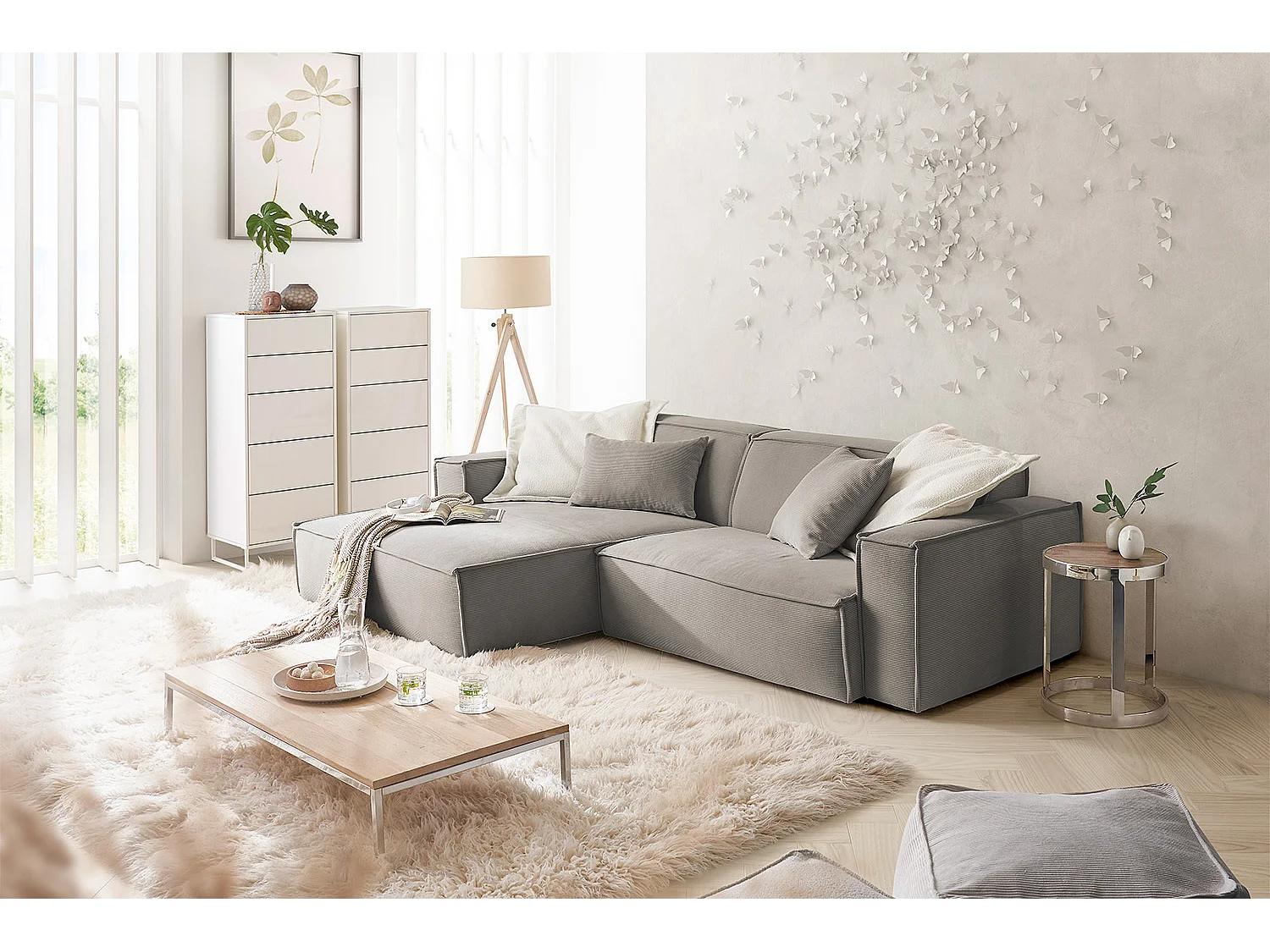 Ecksofa - Grau Cord - SAMU