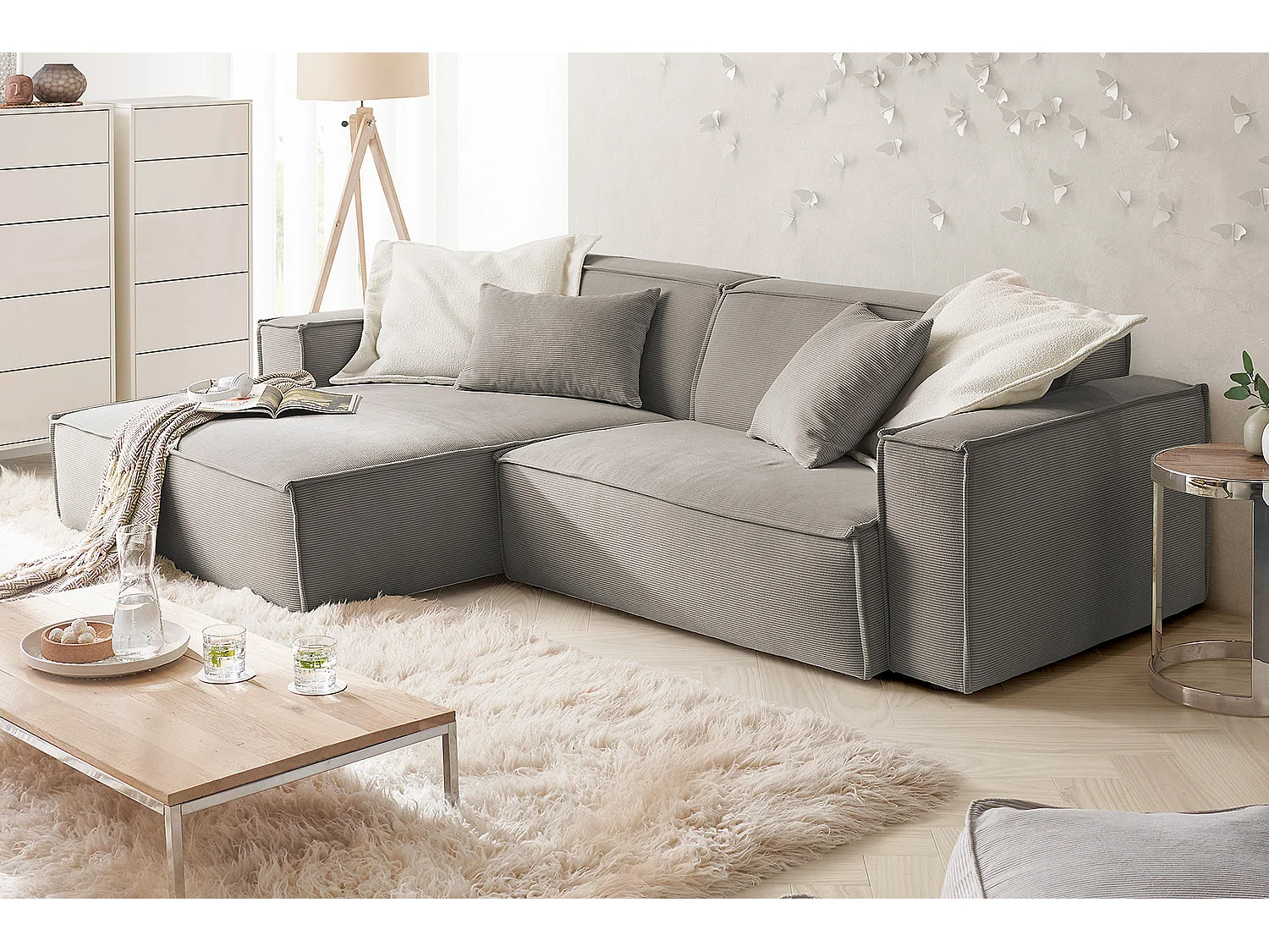 Ecksofa - Grau Cord - SAMU