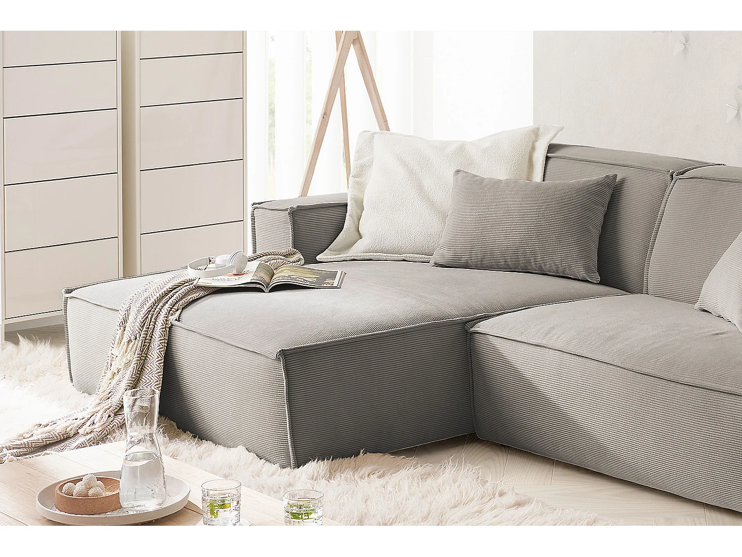 Ecksofa - Grau Cord - SAMU
