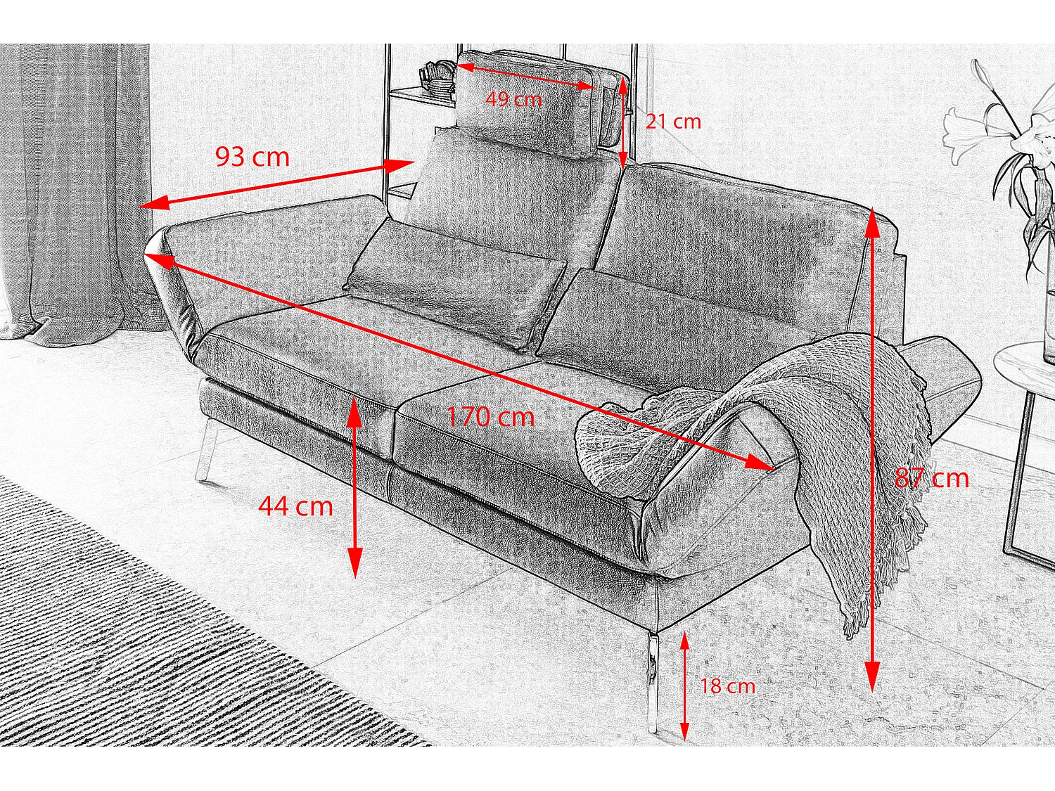 Sofa - Rot Leder - HURRICANE