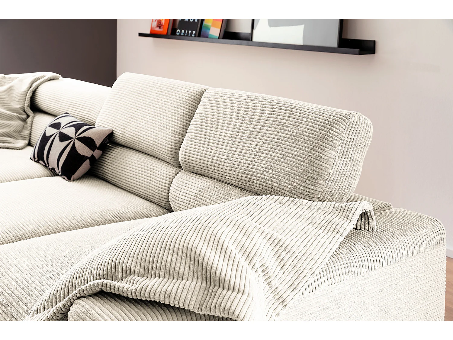 Ecksofa - Cremeweiß Cord - DELIA