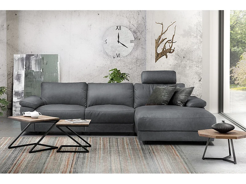 Ecksofa - Grau Leder - LOLA