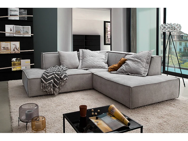 Ecksofa - Silber Webstoff - SAMU