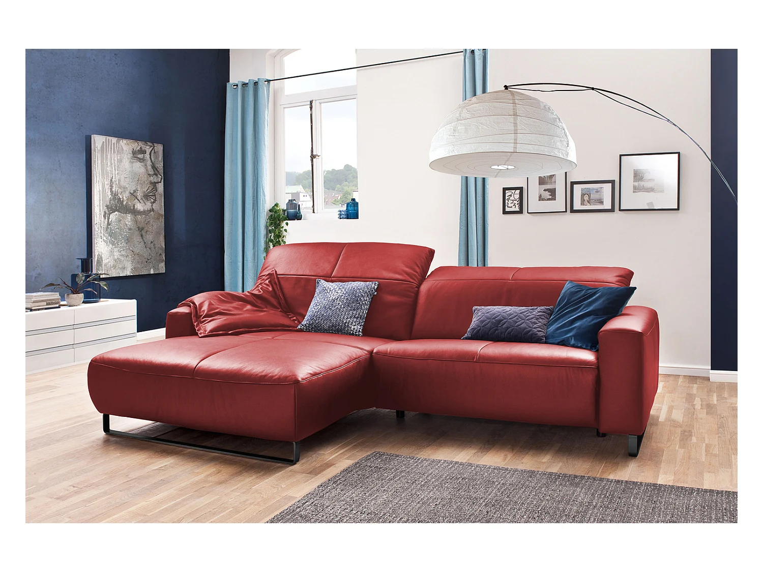 Ecksofa - Hochglanz Rot Leder - YORK