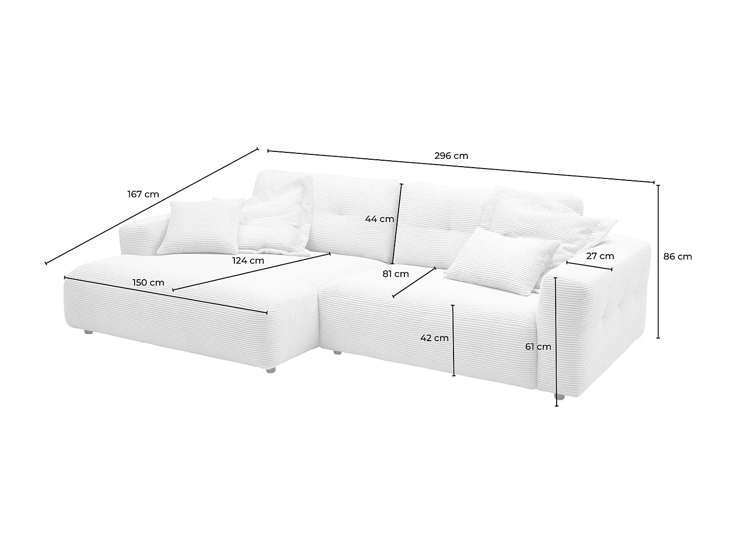 Ecksofa - Pink Cord - MIKA