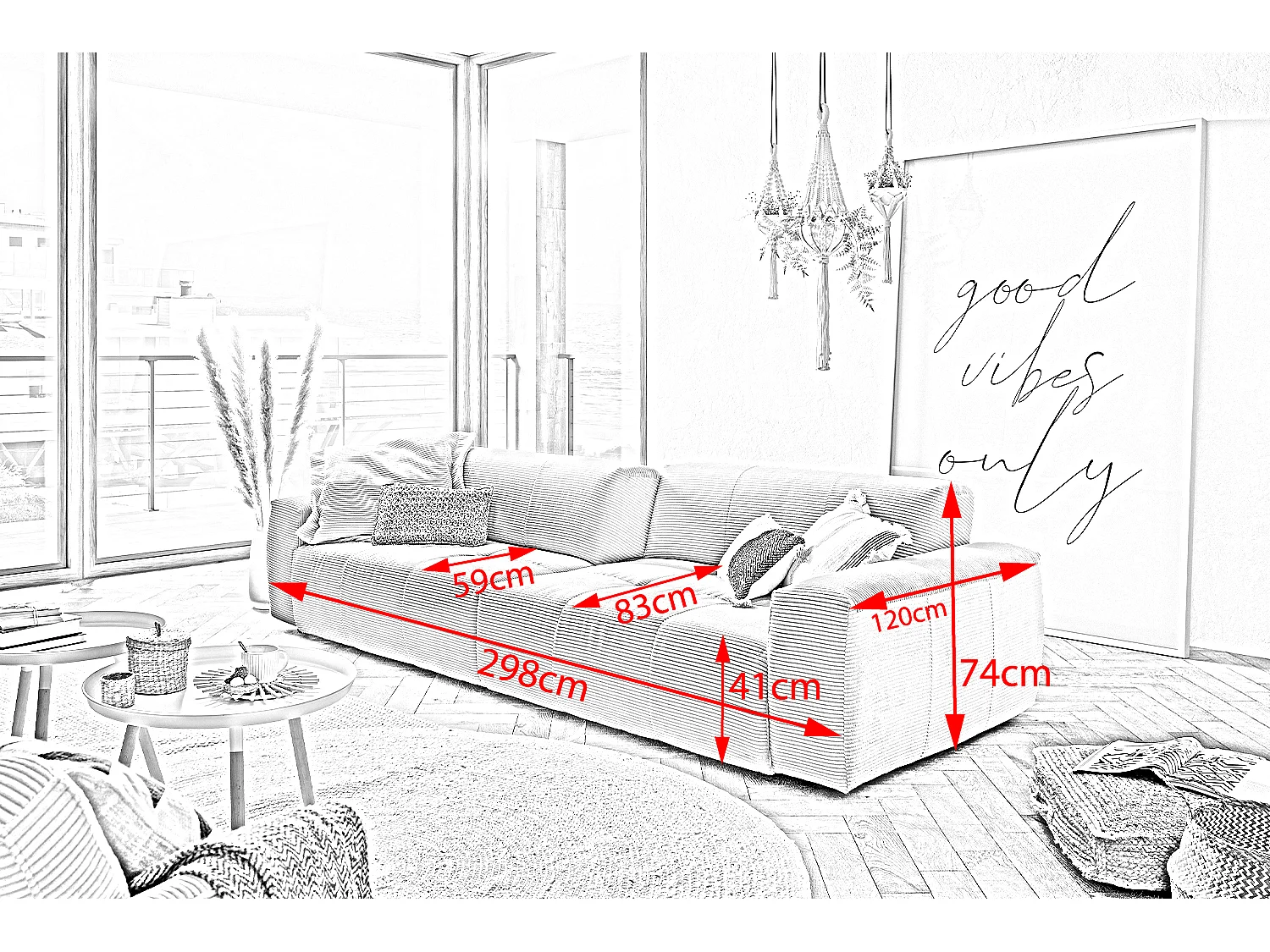 Sofa - Steingrau Cord - PALACE