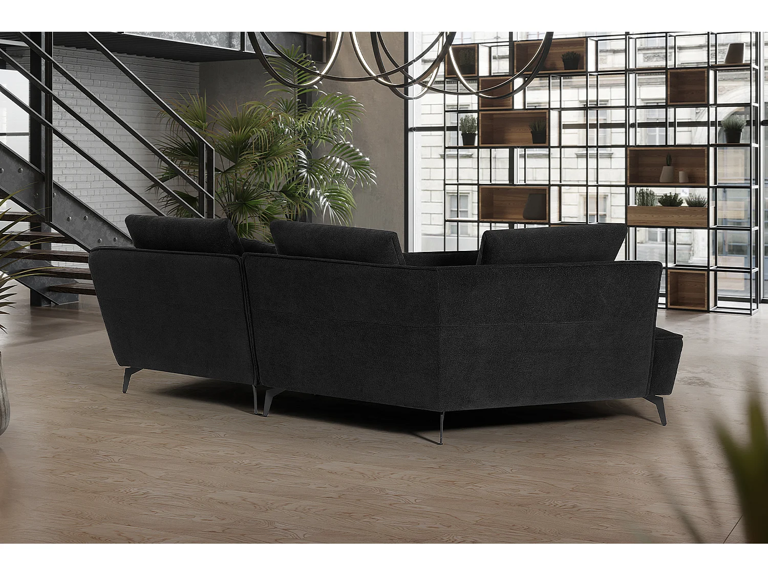 Sofá esquinero - Negro tela tejida - GARBO