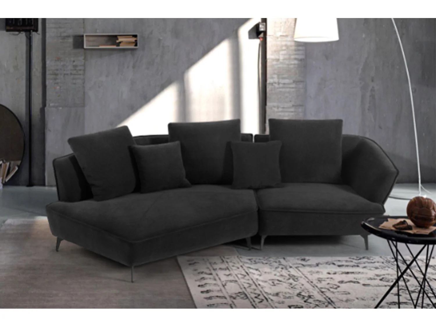 Sofá esquinero - Negro tela tejida - GARBO