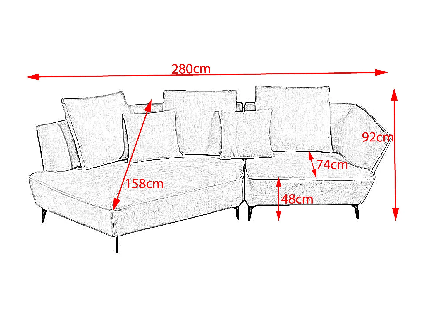 Ecksofa - Schwarz Webstoff - GARBO