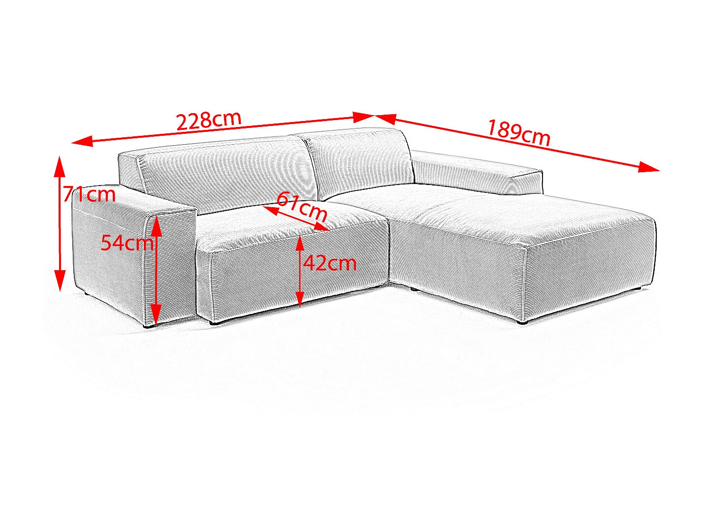 Ecksofa - Silber Cord - RANI