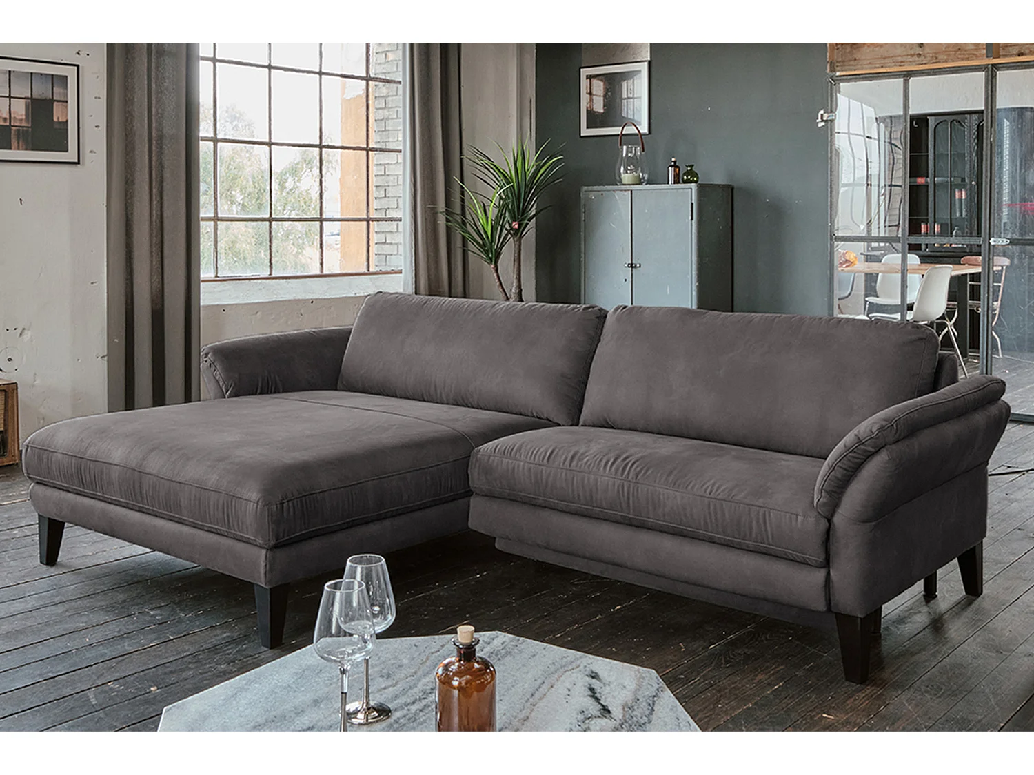 Ecksofa - Anthrazit Webstoff - MALTA