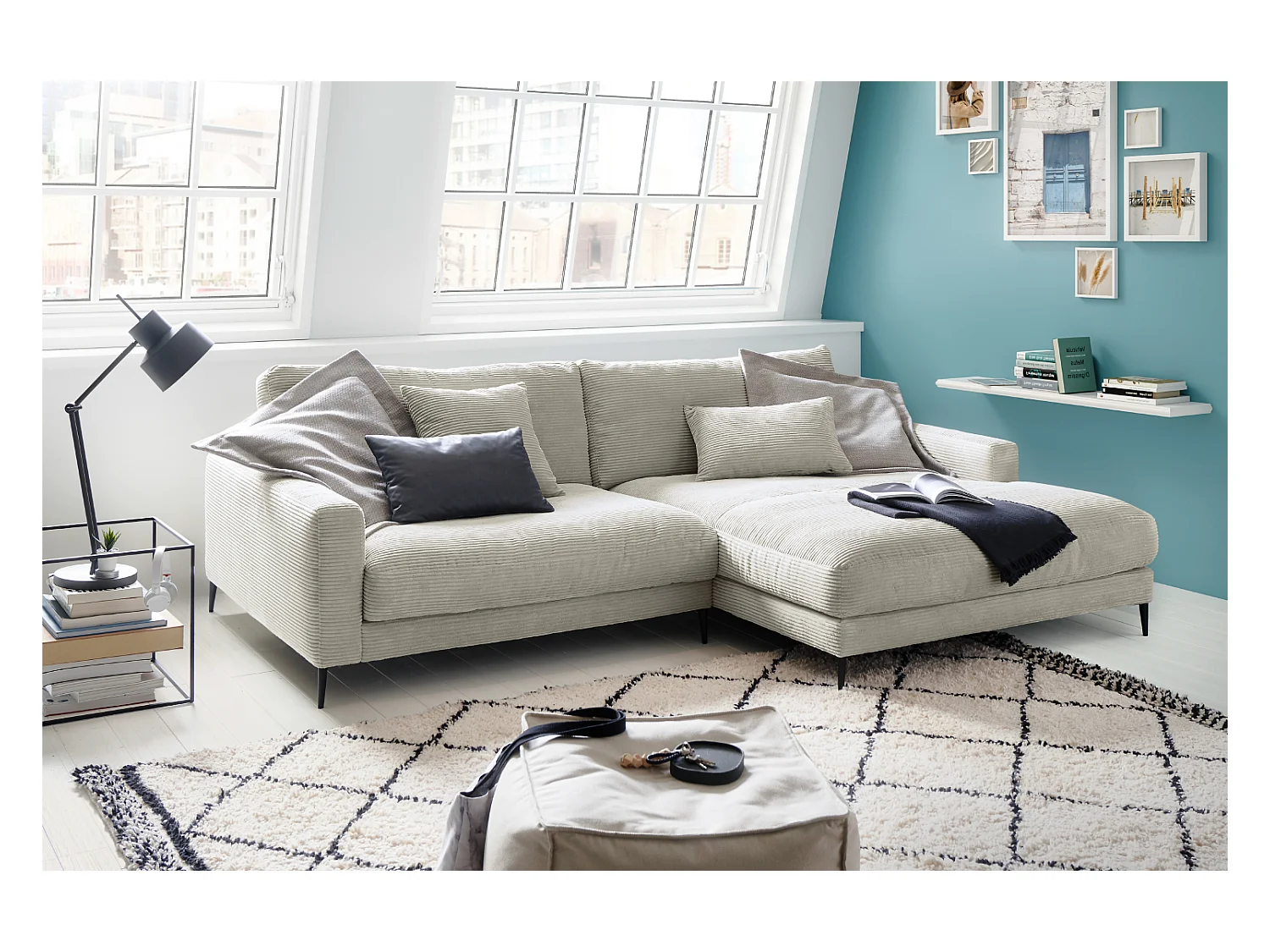 Ecksofa - Hellgrau Cord - CARA
