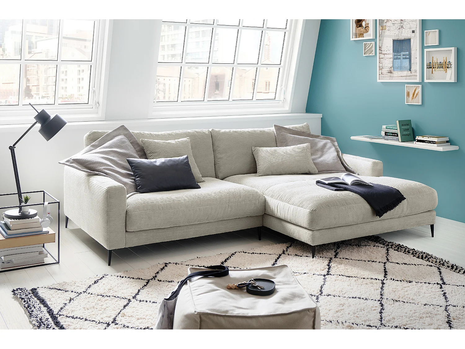Ecksofa - Hellgrau Cord - CARA