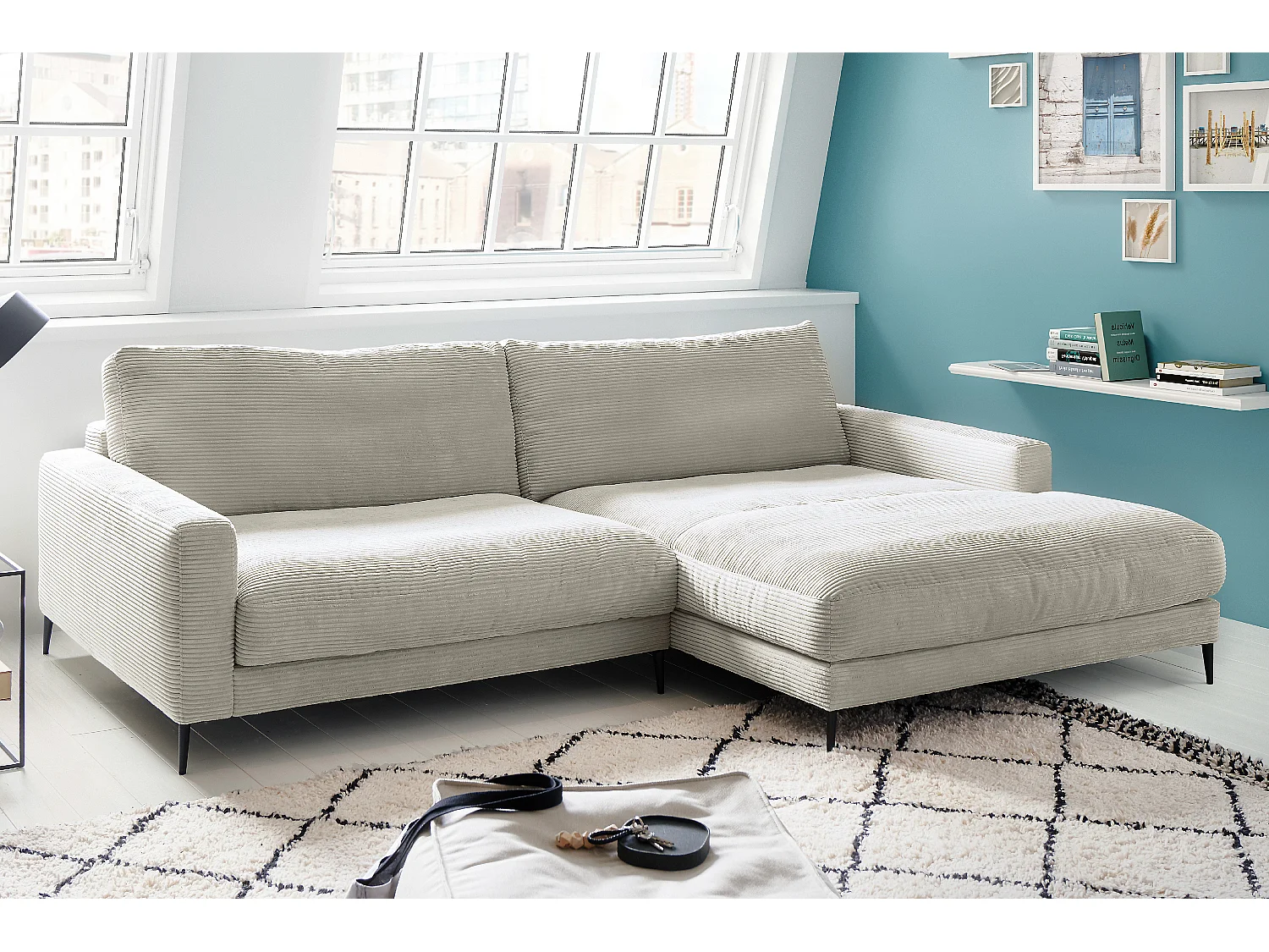 Ecksofa - Hellgrau Cord - CARA